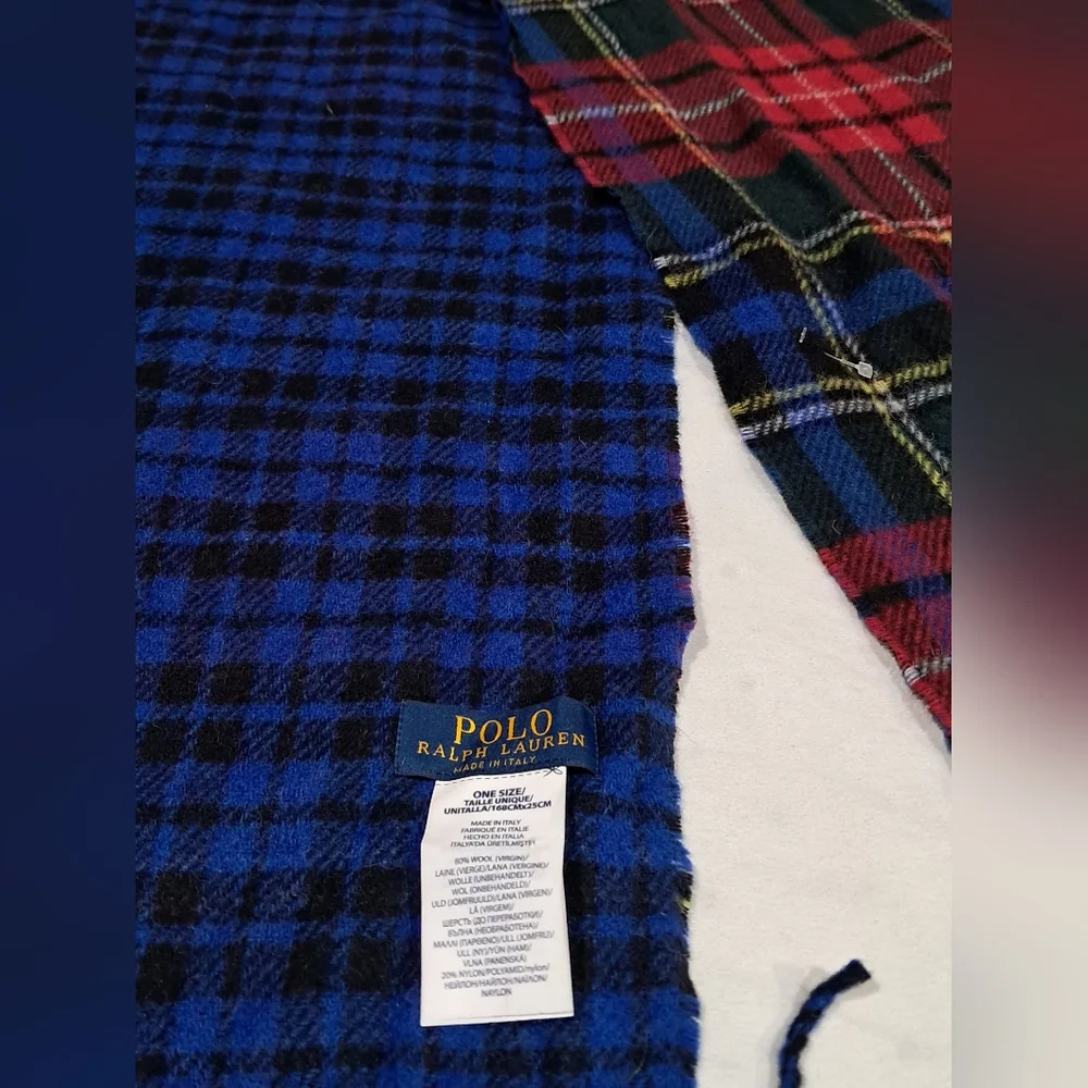 Polo Ralph Lauren Reversible Plaid Virgin Wool Men Scarf 72